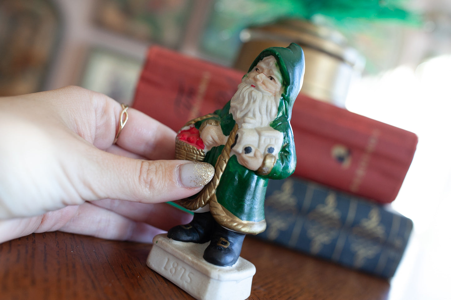 Vintage Santa Claus- Green Santa -Porcelain