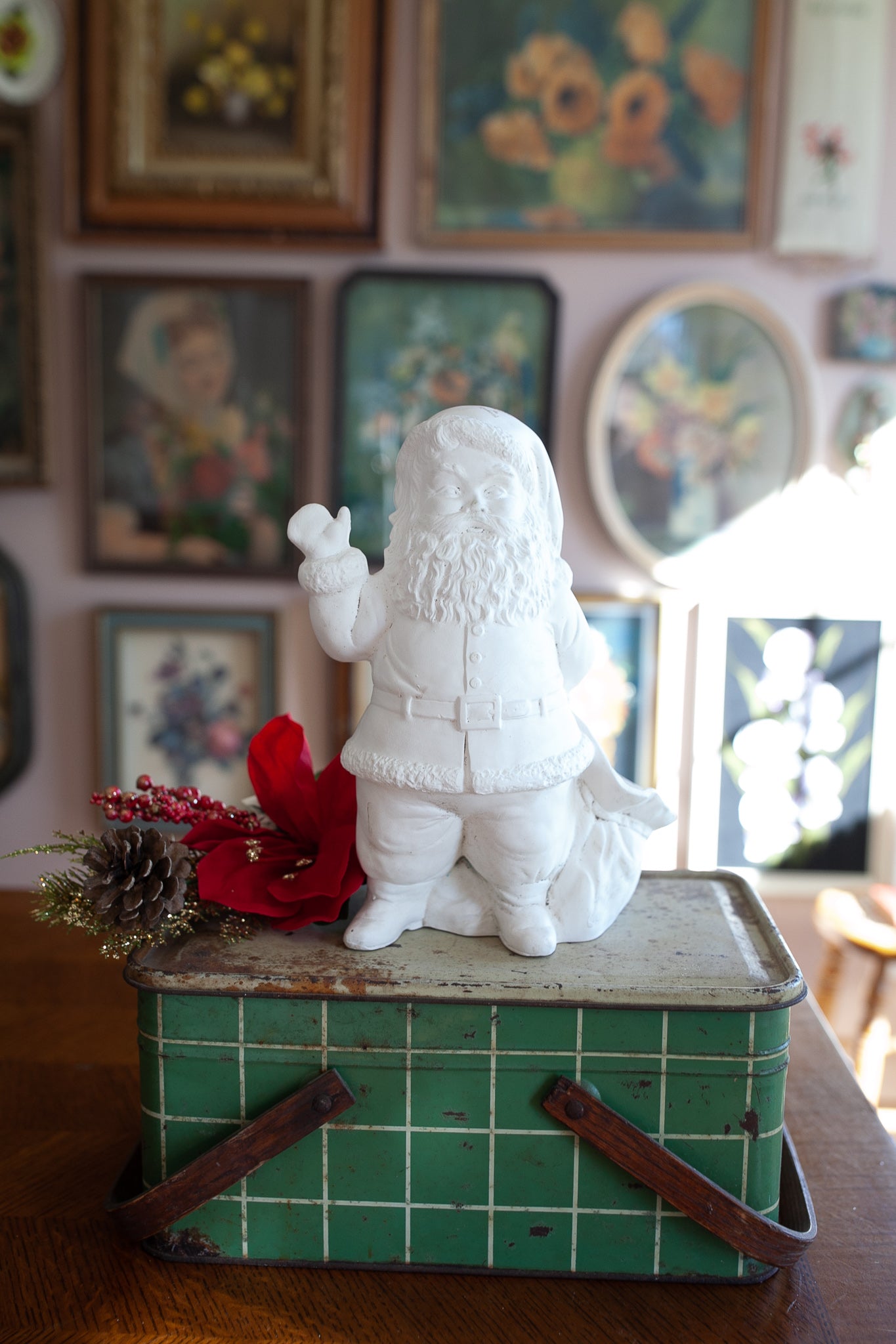 Vintage Santa- White Ceramic Santa Claus- Planter