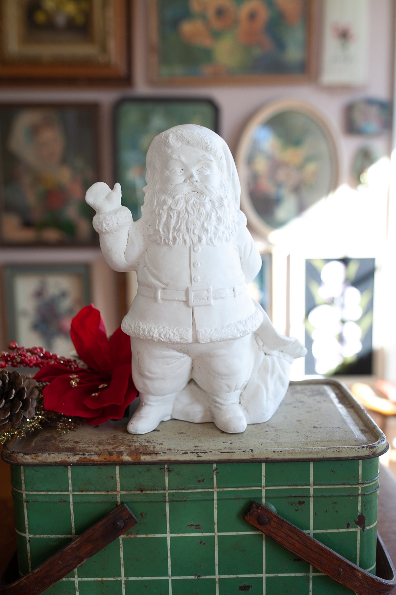 Vintage Santa- White Ceramic Santa Claus- Planter