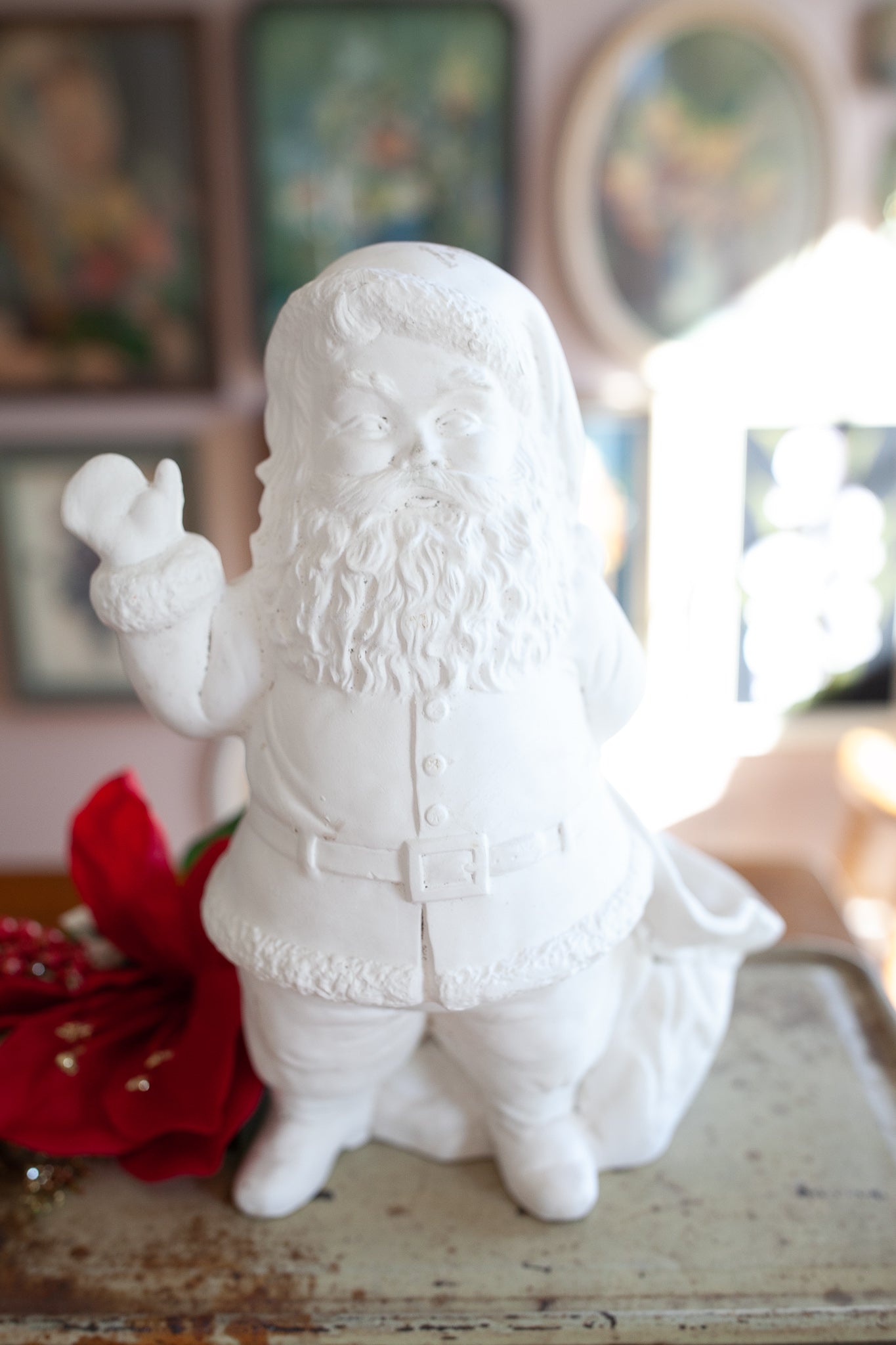 Vintage Santa- White Ceramic Santa Claus- Planter