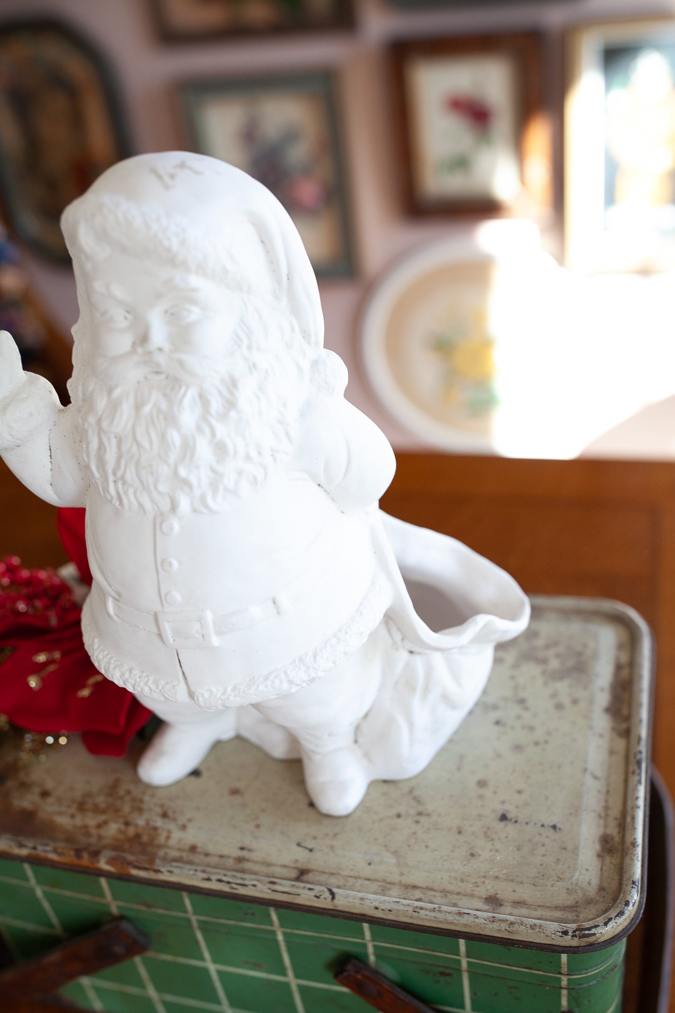 Vintage Santa- White Ceramic Santa Claus- Planter