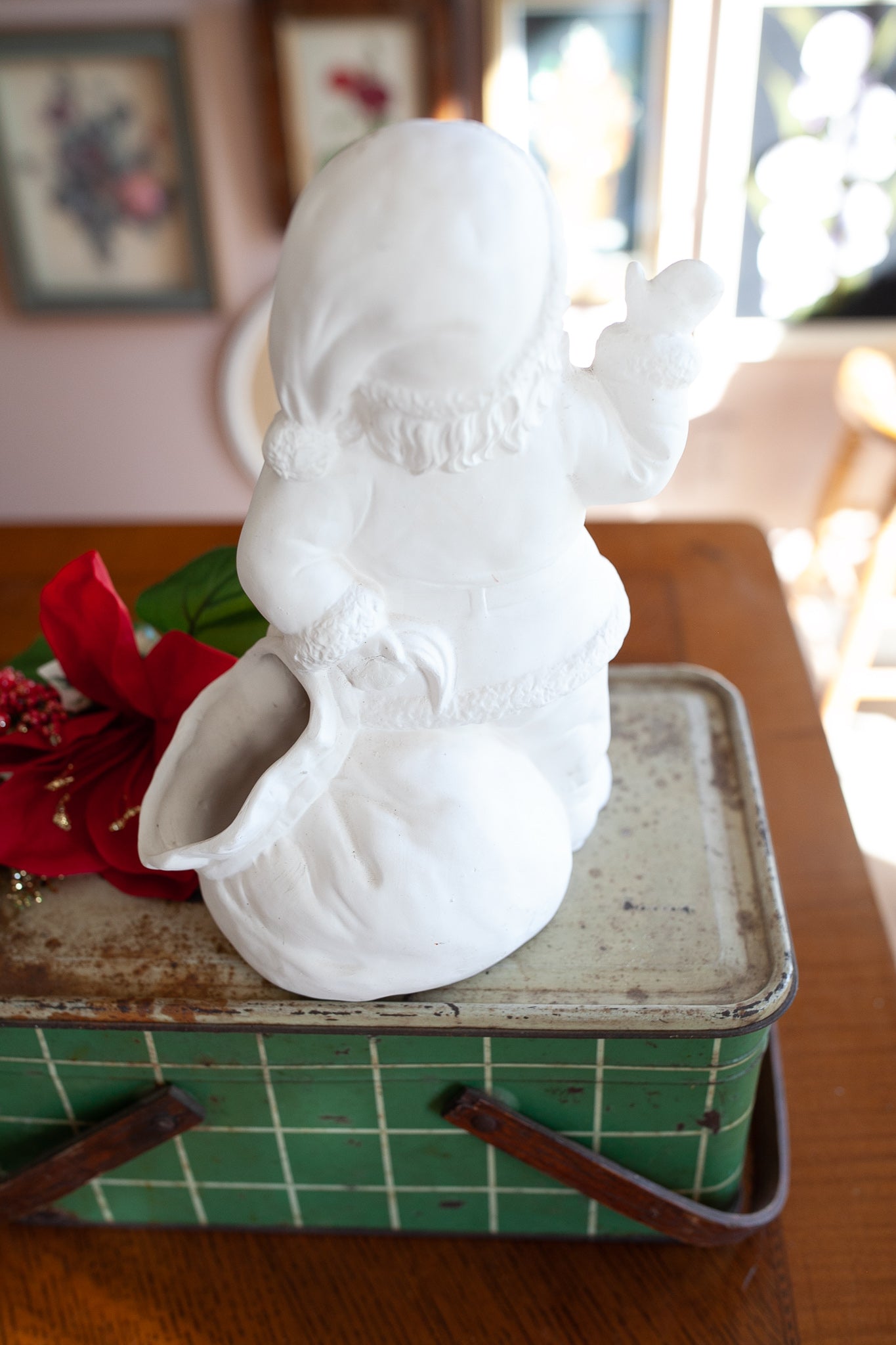 Vintage Santa- White Ceramic Santa Claus- Planter