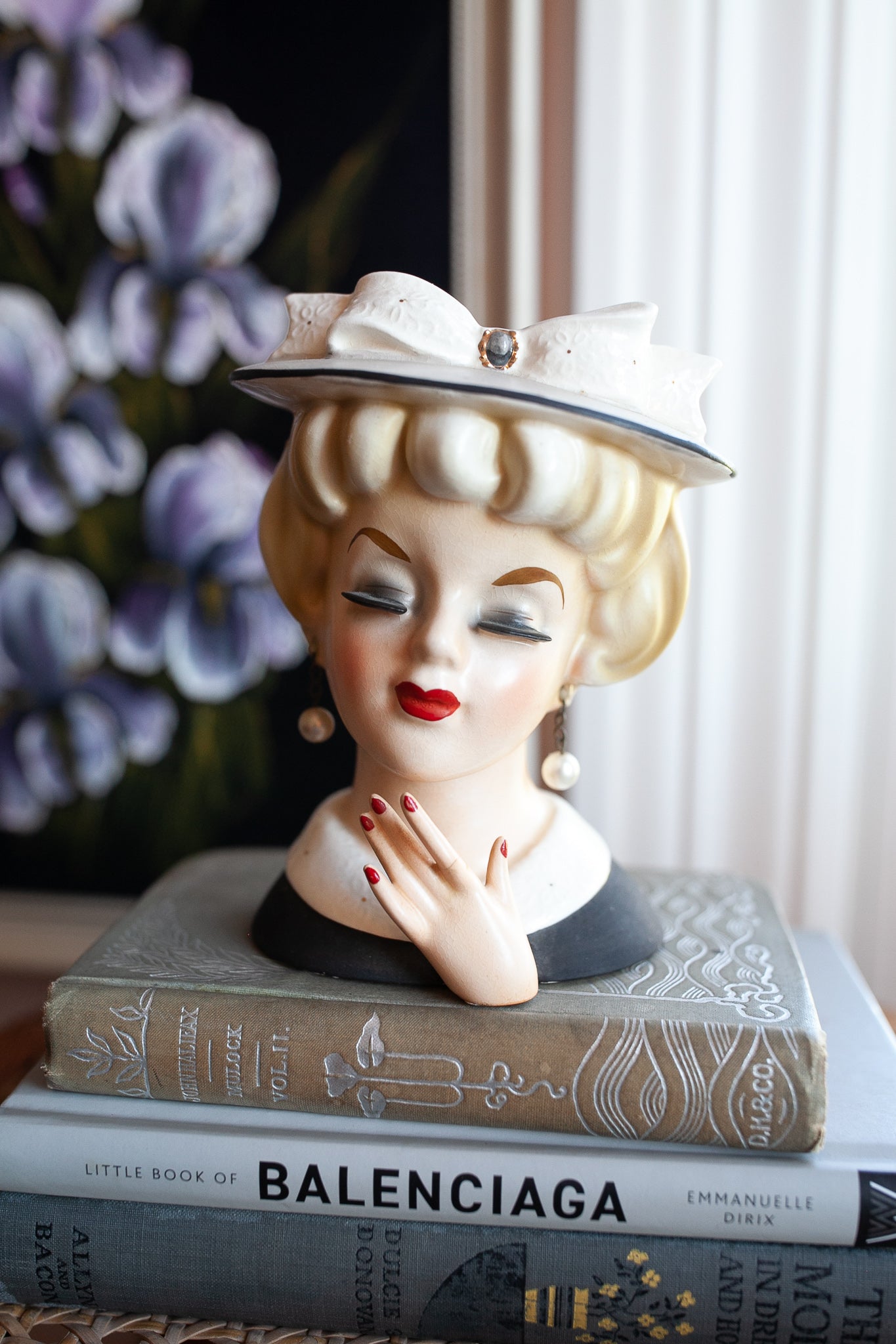 Vintage Lady Head Vase- Velco 3749 Head vase- Bow Head Vase