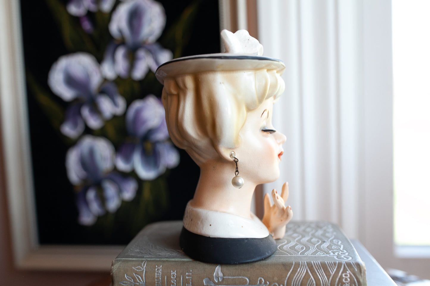 Vintage Lady Head Vase- Velco 3749 Head vase- Bow Head Vase