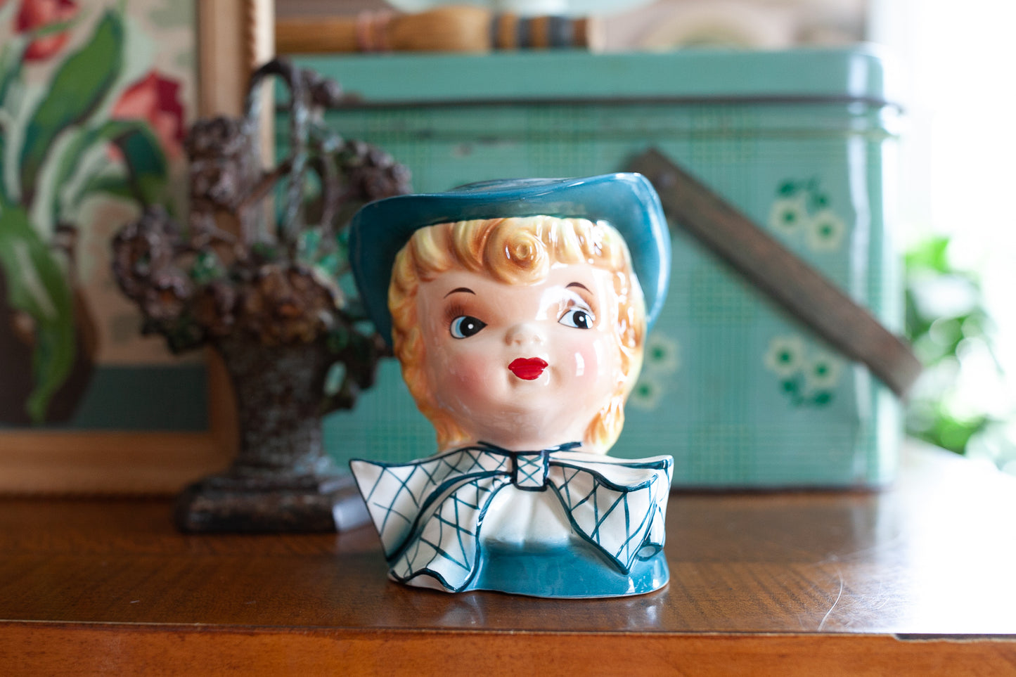 Vintage Lady Head Vase - R/B Made in Japan