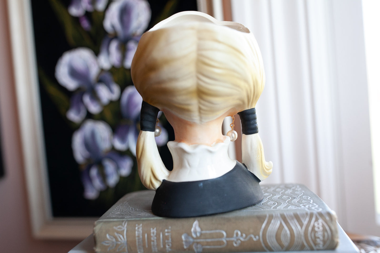 Vintage Lady Head Vase Head vase Teen Girl Blond Pigtails - Rubens Japan 4135