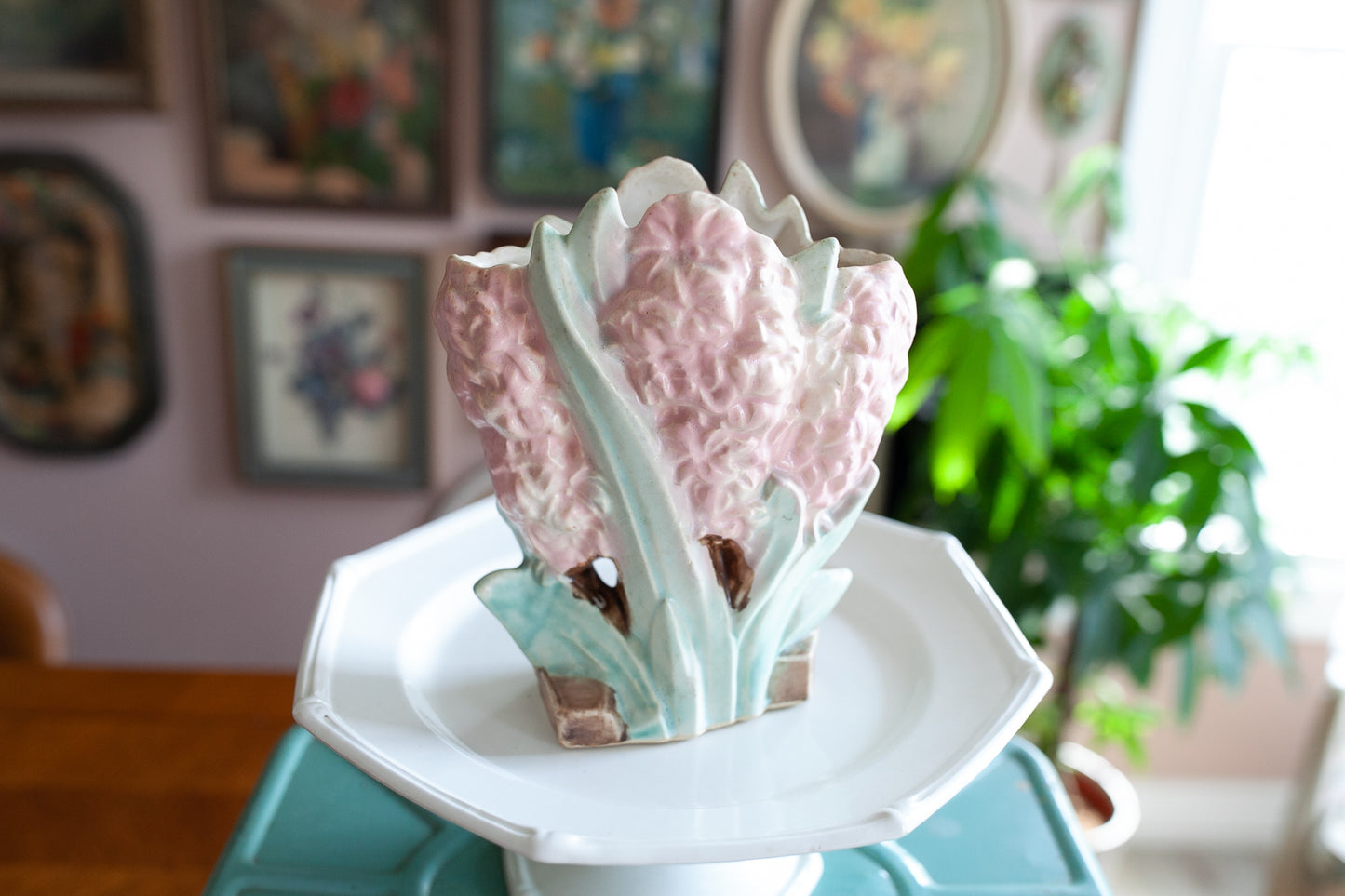 Vintage McCoy Floral Vase -Flower Vase -Hyacinth Pink Flowers