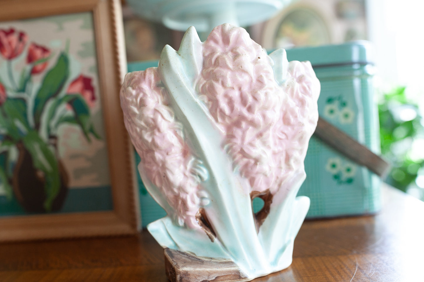 Vintage McCoy Floral Vase -Flower Vase -Hyacinth Pink Flowers