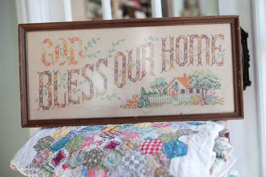 Vintage Cross Stitch- God Bless Our Home