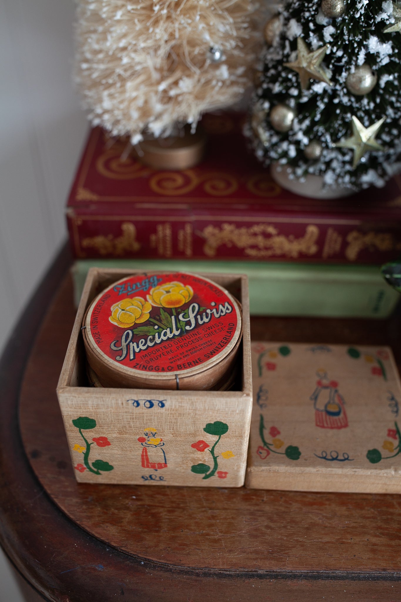 Vintage Cheese Box- Floral Box-Made in Switzerland