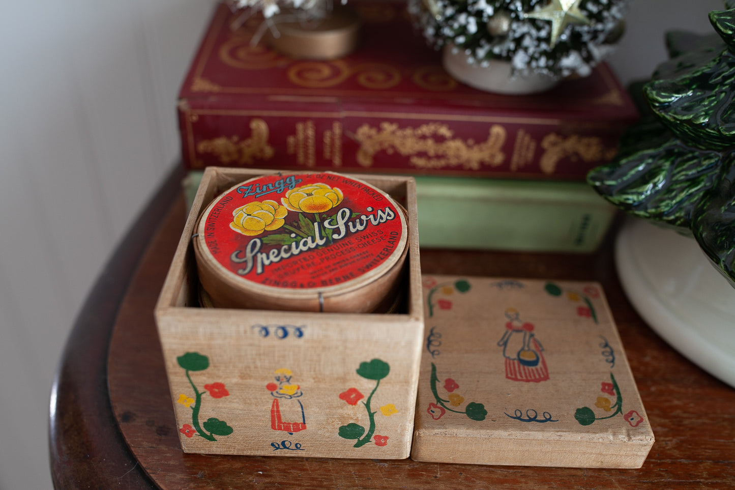 Vintage Cheese Box- Floral Box-Made in Switzerland