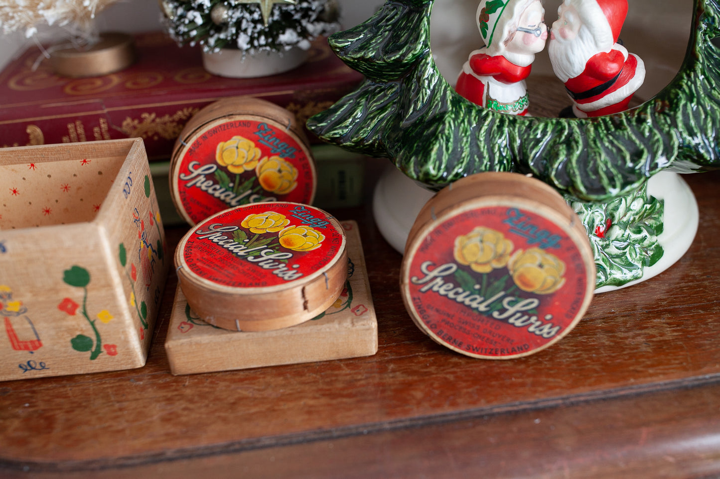 Vintage Cheese Box- Floral Box-Made in Switzerland