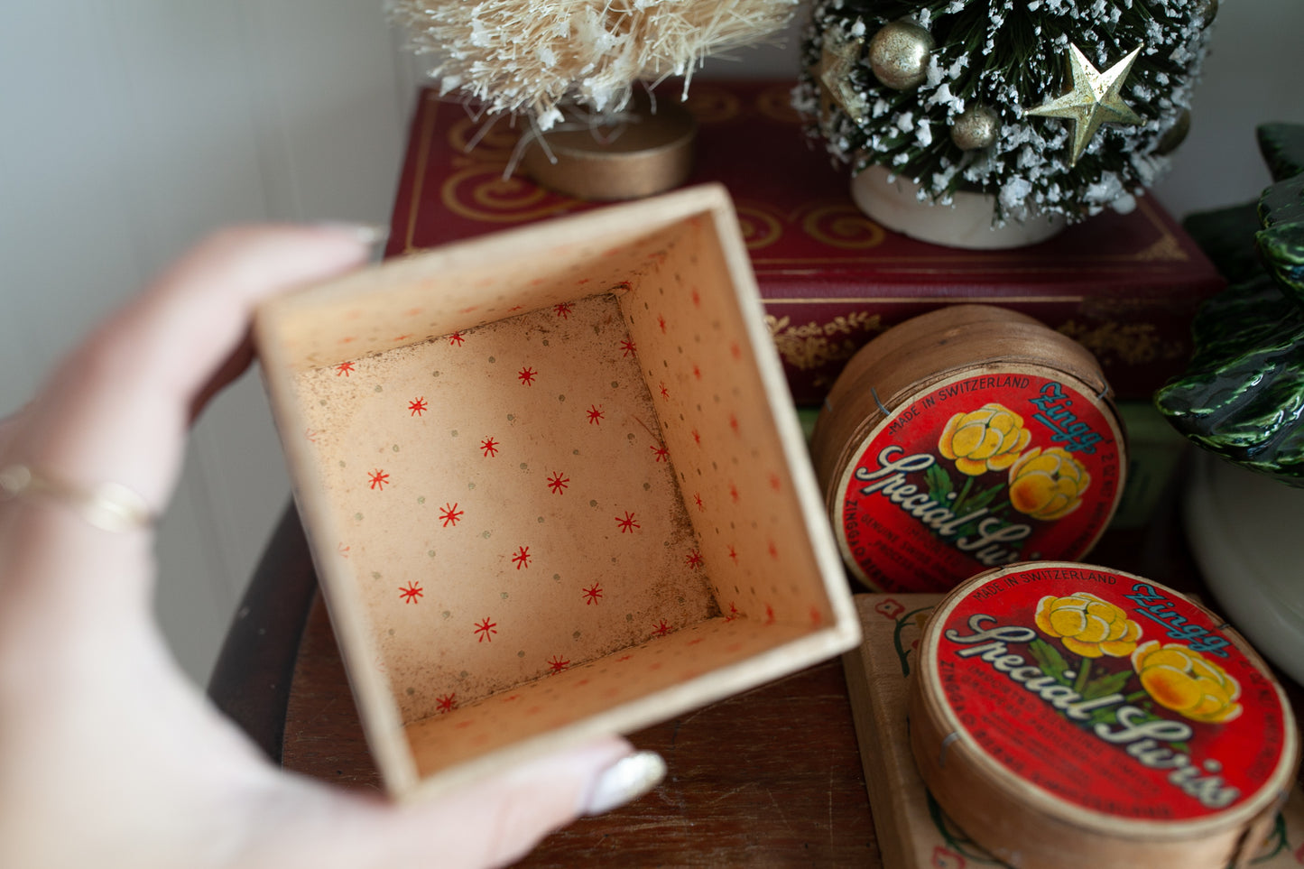 Vintage Cheese Box- Floral Box-Made in Switzerland