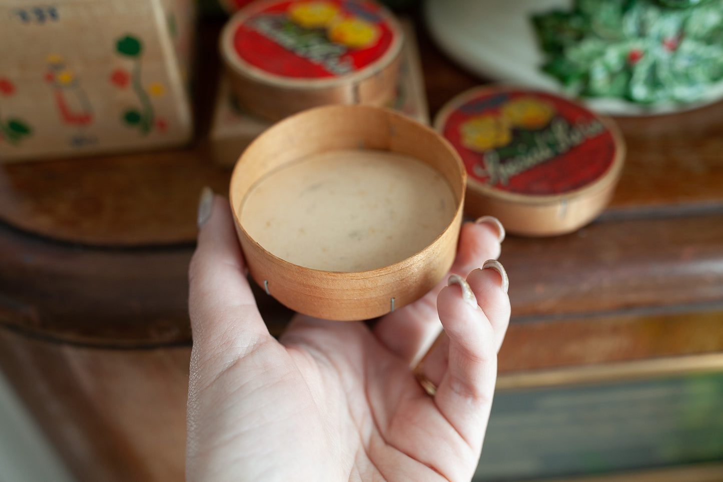 Vintage Cheese Box- Floral Box-Made in Switzerland