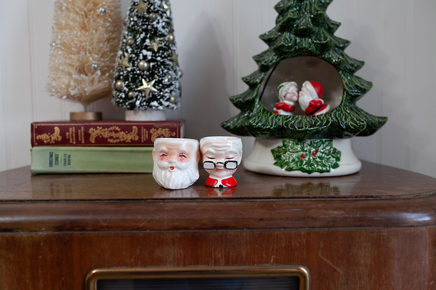 Vintage Christmas Santa and Mrs. Clause Egg Cups, Japan