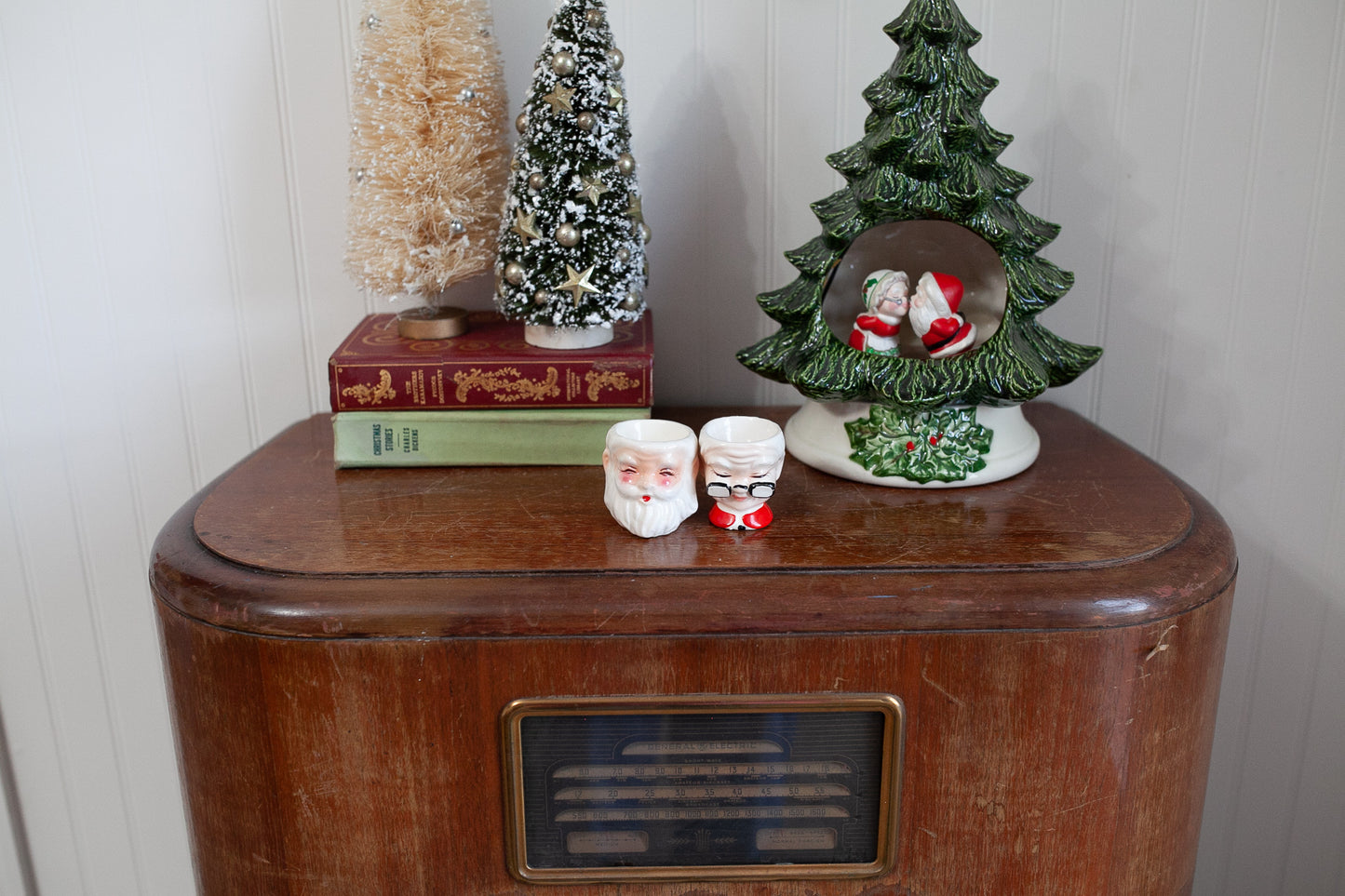 Vintage Christmas Santa and Mrs. Clause Egg Cups, Japan