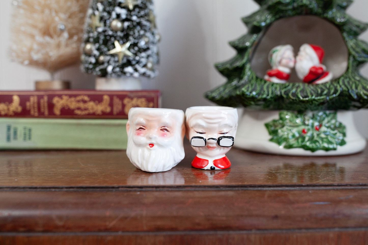 Vintage Christmas Santa and Mrs. Clause Egg Cups, Japan