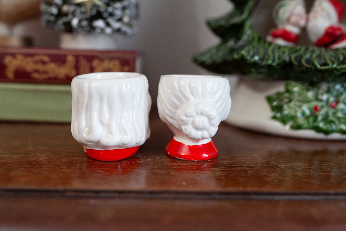 Vintage Christmas Santa and Mrs. Clause Egg Cups, Japan