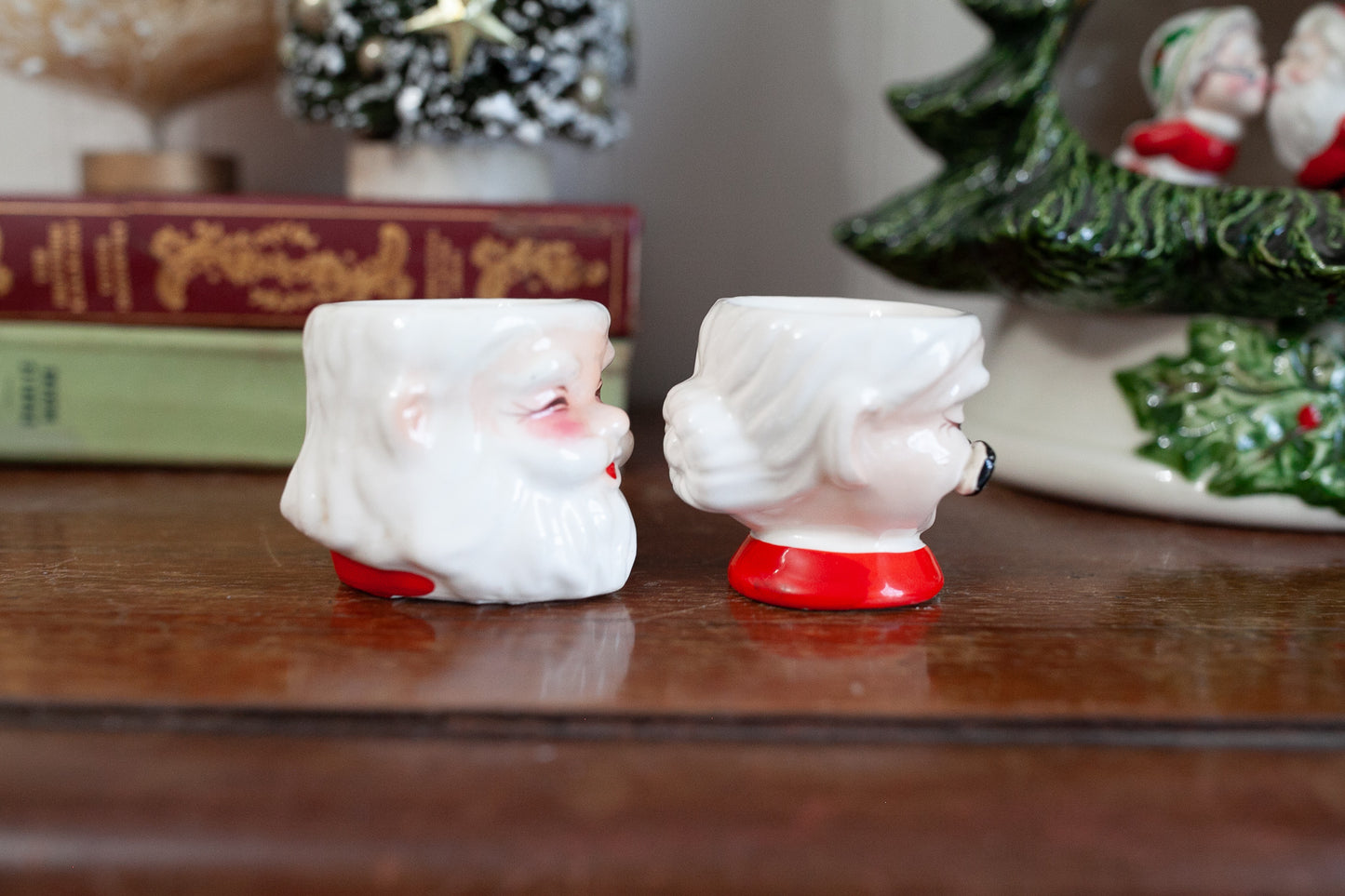 Vintage Christmas Santa and Mrs. Clause Egg Cups, Japan