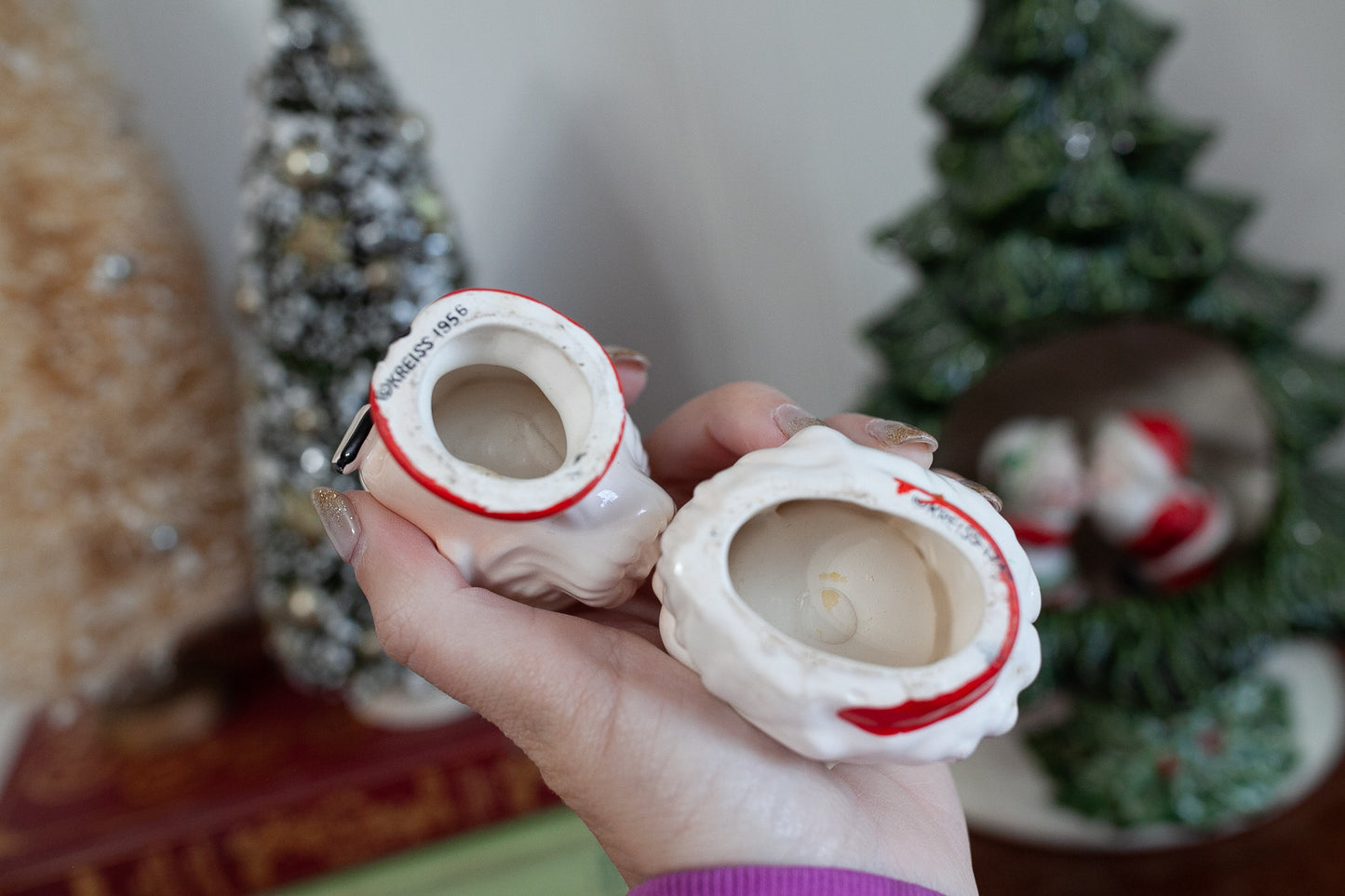 Vintage Christmas Santa and Mrs. Clause Egg Cups, Japan