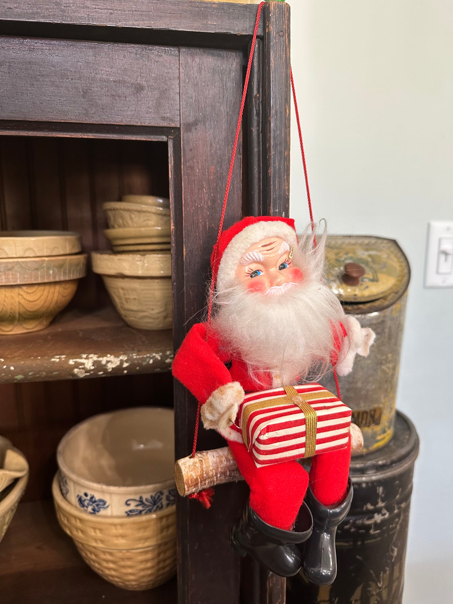 Vintage Christmas Decor - Santa - Vintage Santa -Santa on a Swing