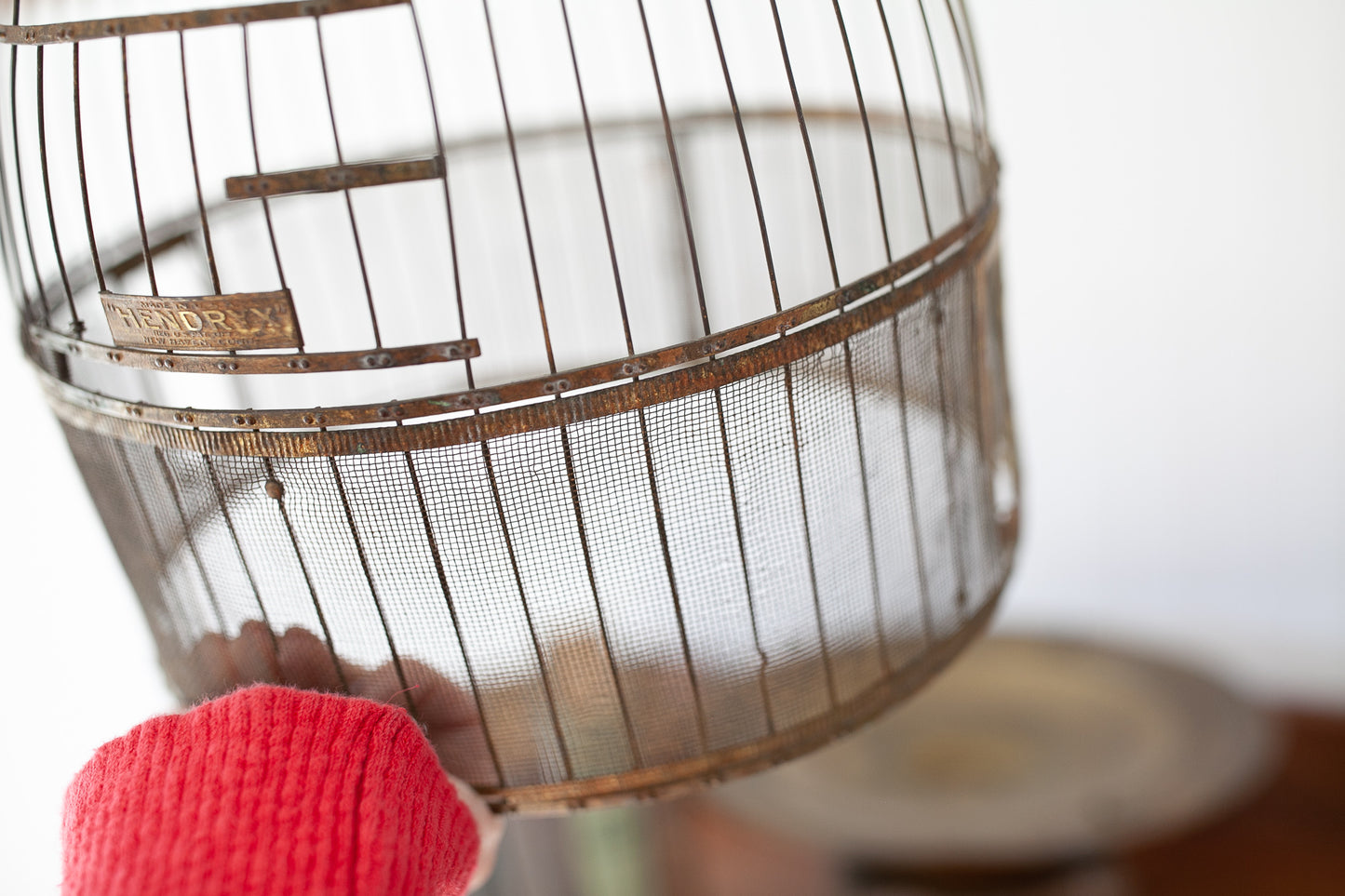 Antique Hendryx Brass Bird Cage-Antique HENDRYX Round Dome Brass Wire Bird Cage - circa 1910, Vintage Metal Beehive Bird House, Gold Terrarium