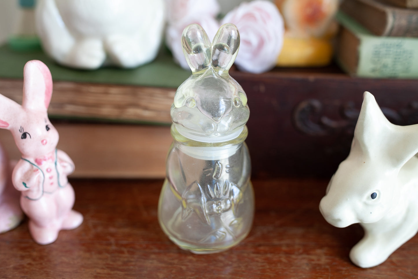 Vintage bunny Rabbit Jar -Glass Rabbit