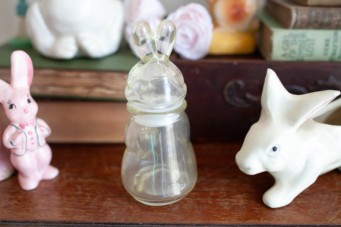 Vintage bunny Rabbit Jar -Glass Rabbit