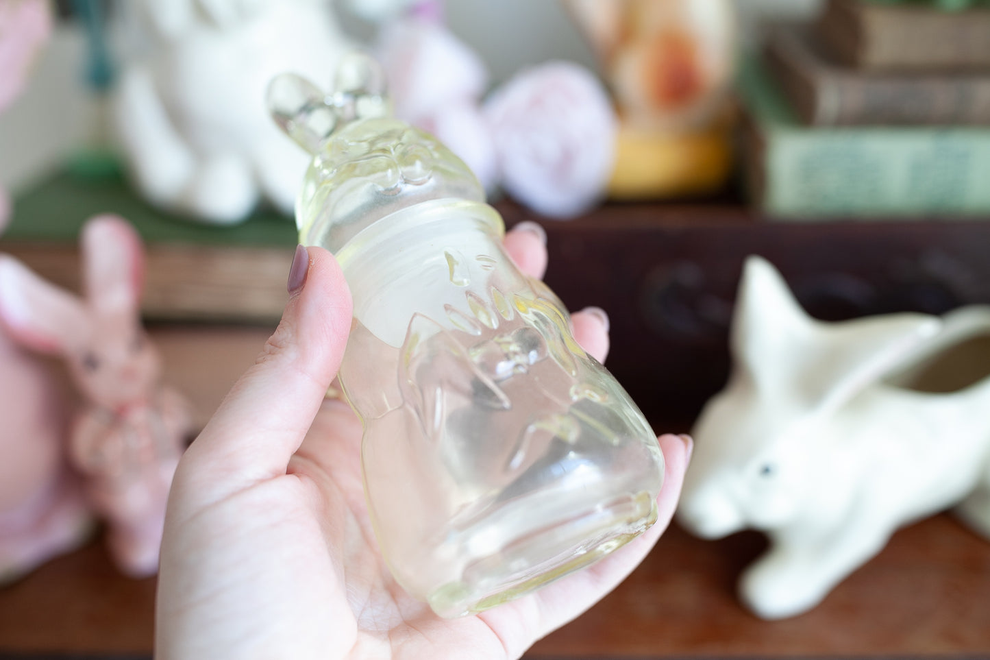 Vintage bunny Rabbit Jar -Glass Rabbit