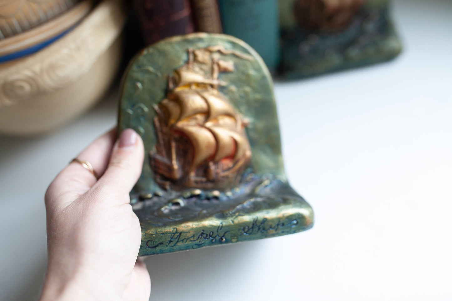 Nautical Bookends- Vintage Bookend- Ships