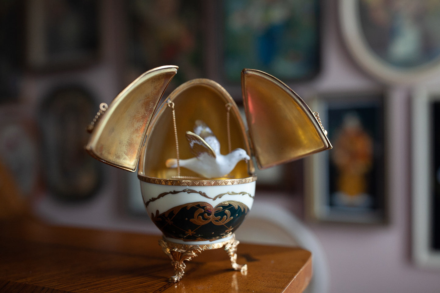 Vintage Faberge Egg- Neiman Marcus Rochard -Limoges France -Egg with Dove inside