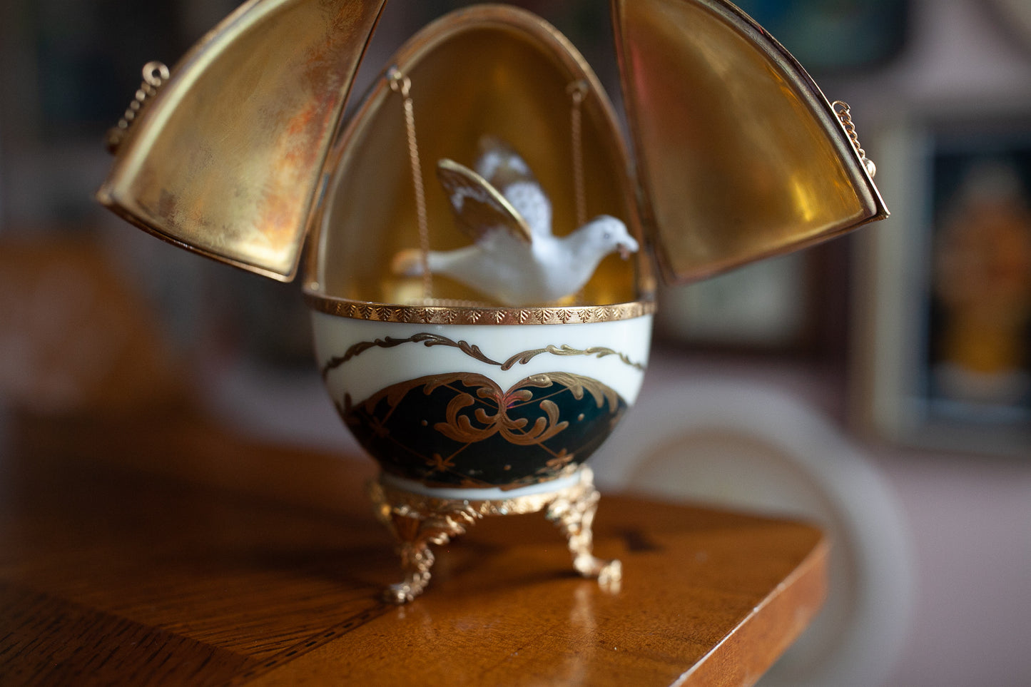 Vintage Faberge Egg- Neiman Marcus Rochard -Limoges France -Egg with Dove inside