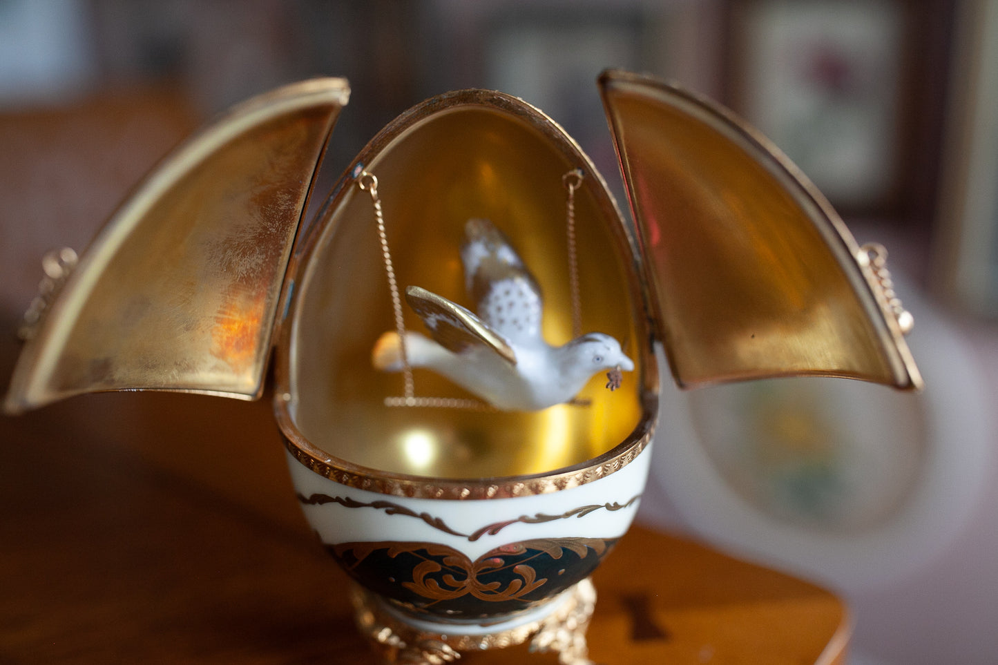 Vintage Faberge Egg- Neiman Marcus Rochard -Limoges France -Egg with Dove inside