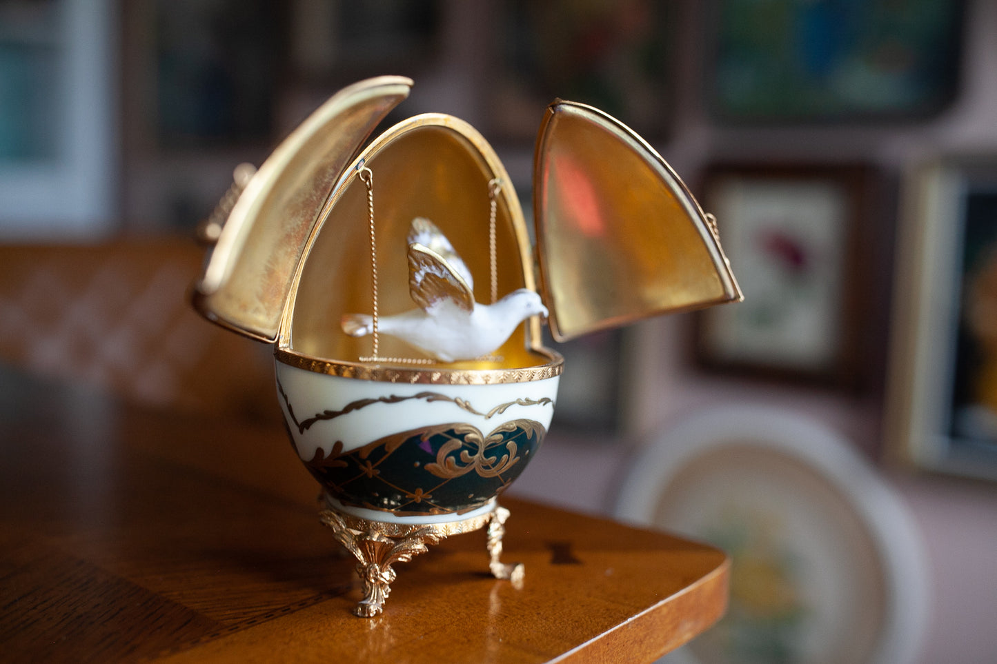 Vintage Faberge Egg- Neiman Marcus Rochard -Limoges France -Egg with Dove inside