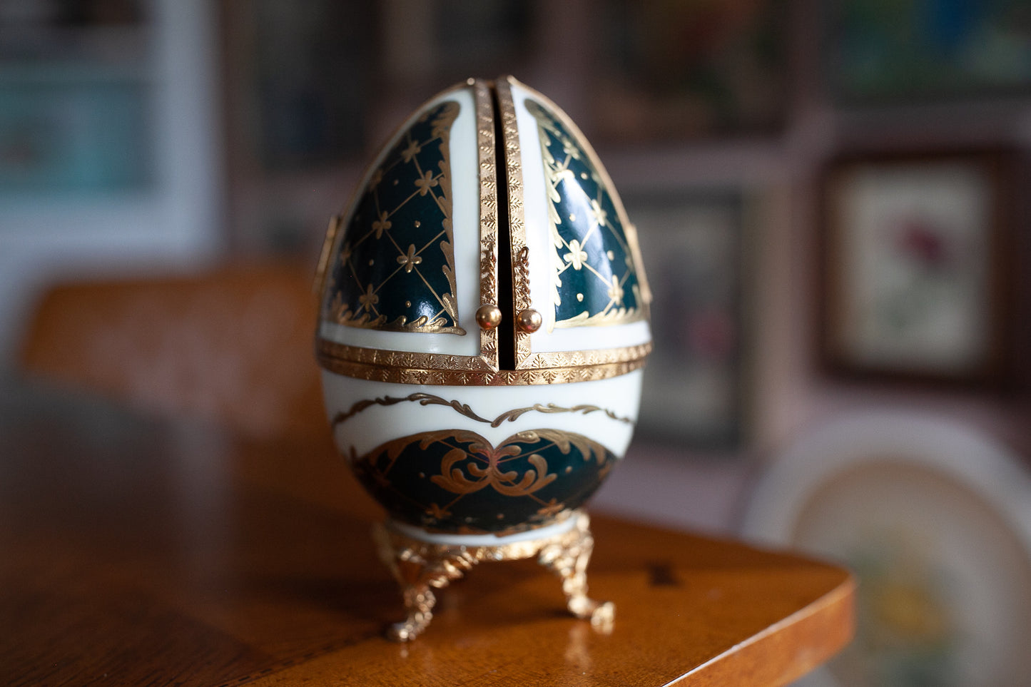 Vintage Faberge Egg- Neiman Marcus Rochard -Limoges France -Egg with Dove inside