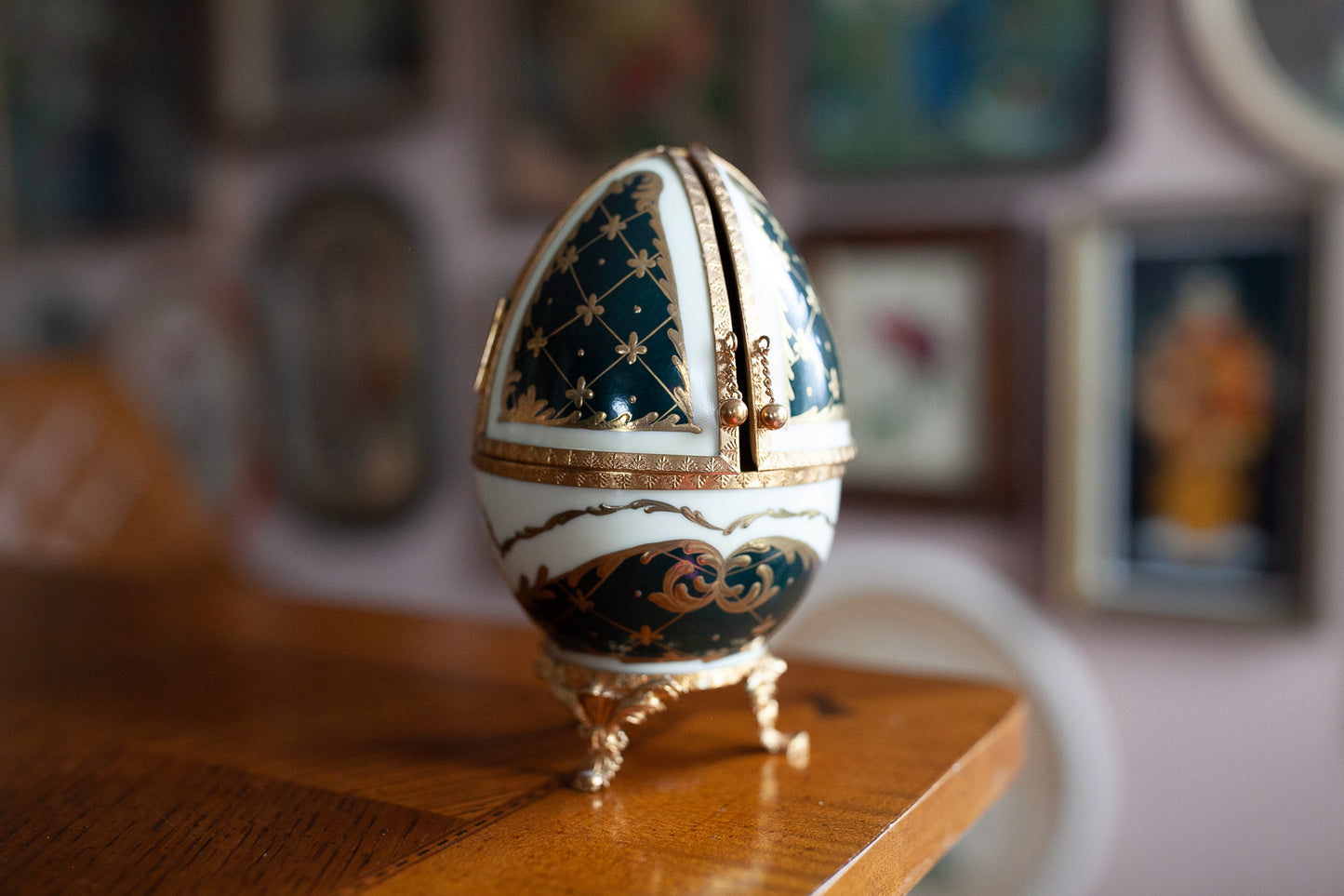 Vintage Faberge Egg- Neiman Marcus Rochard -Limoges France -Egg with Dove inside