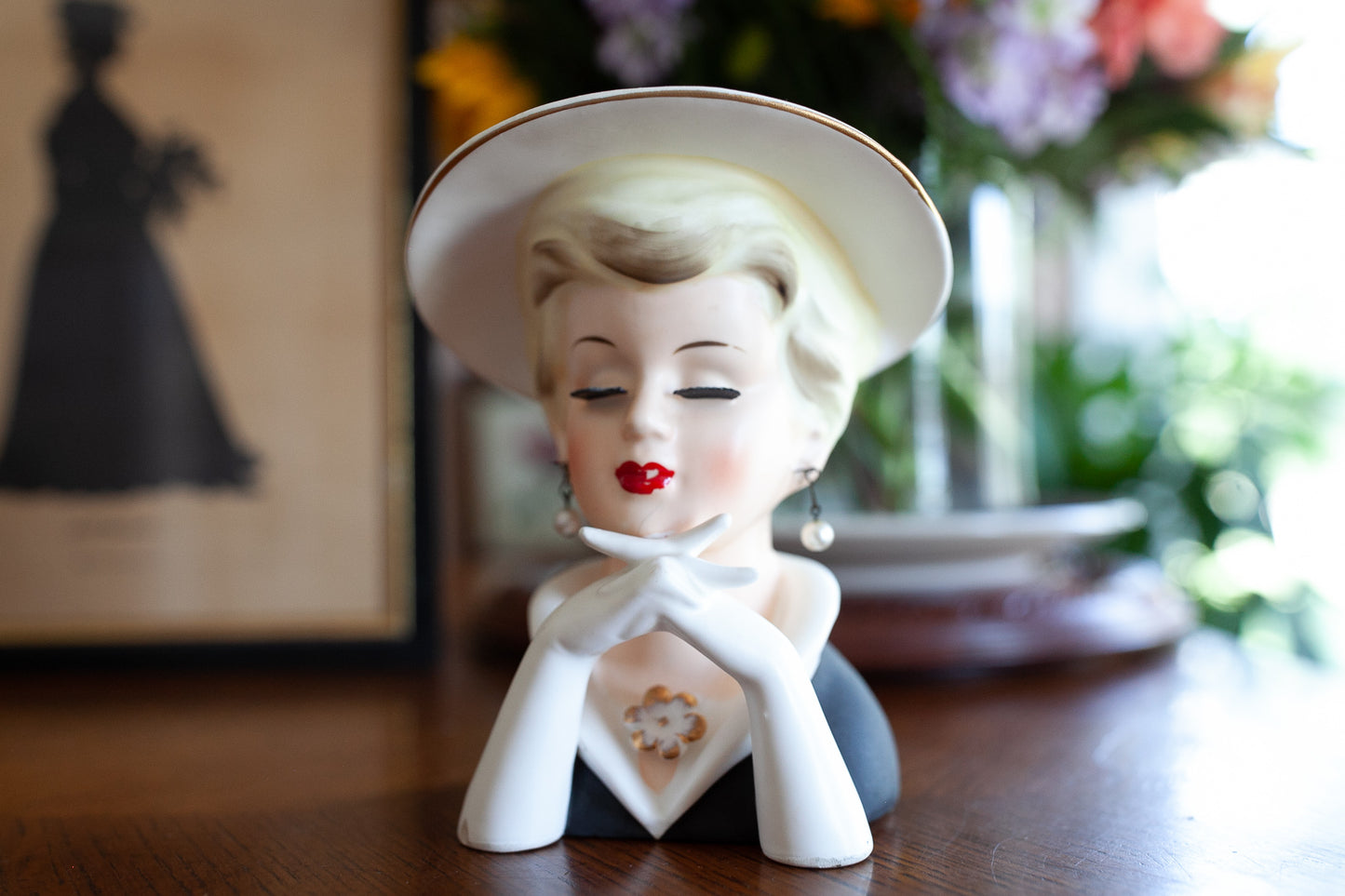 Vintage Lady Head Vase - Rubens Lady Hat Lady