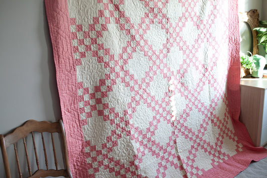 Pink Quilt- Vintage Quilt- Irish Chain Quilt- Double Irish Chain