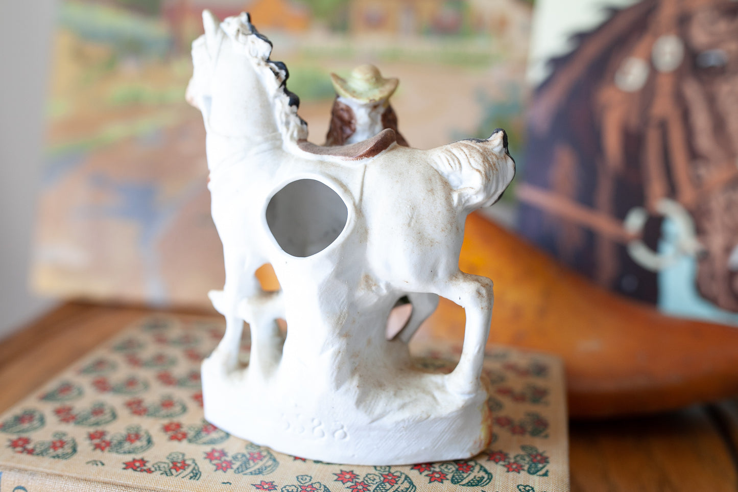 Antique Bisque Girl and Horse Figurine- Bud Vase All Bisque