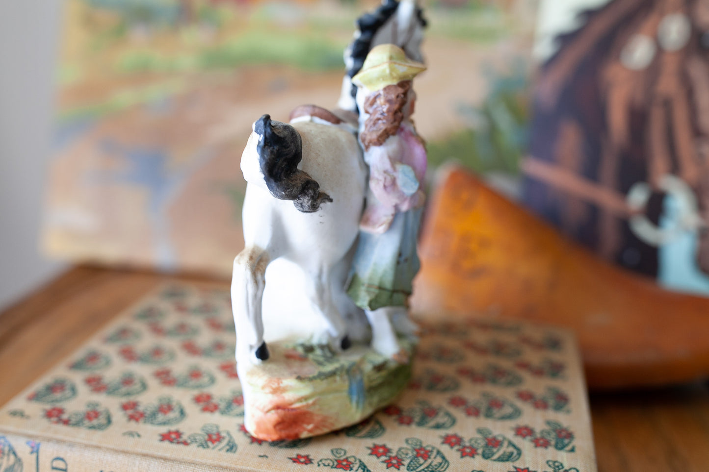 Antique Bisque Girl and Horse Figurine- Bud Vase All Bisque