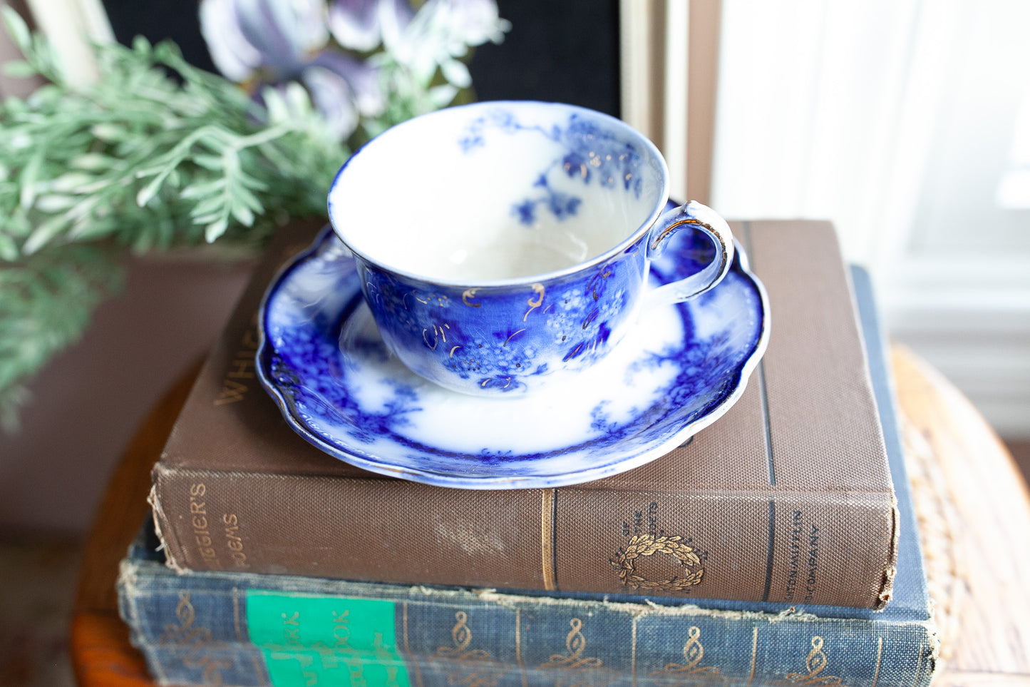 Antique Alfred Meakin Kelvin Saucer and flow blue tea cup set- Vintage cup and saucer