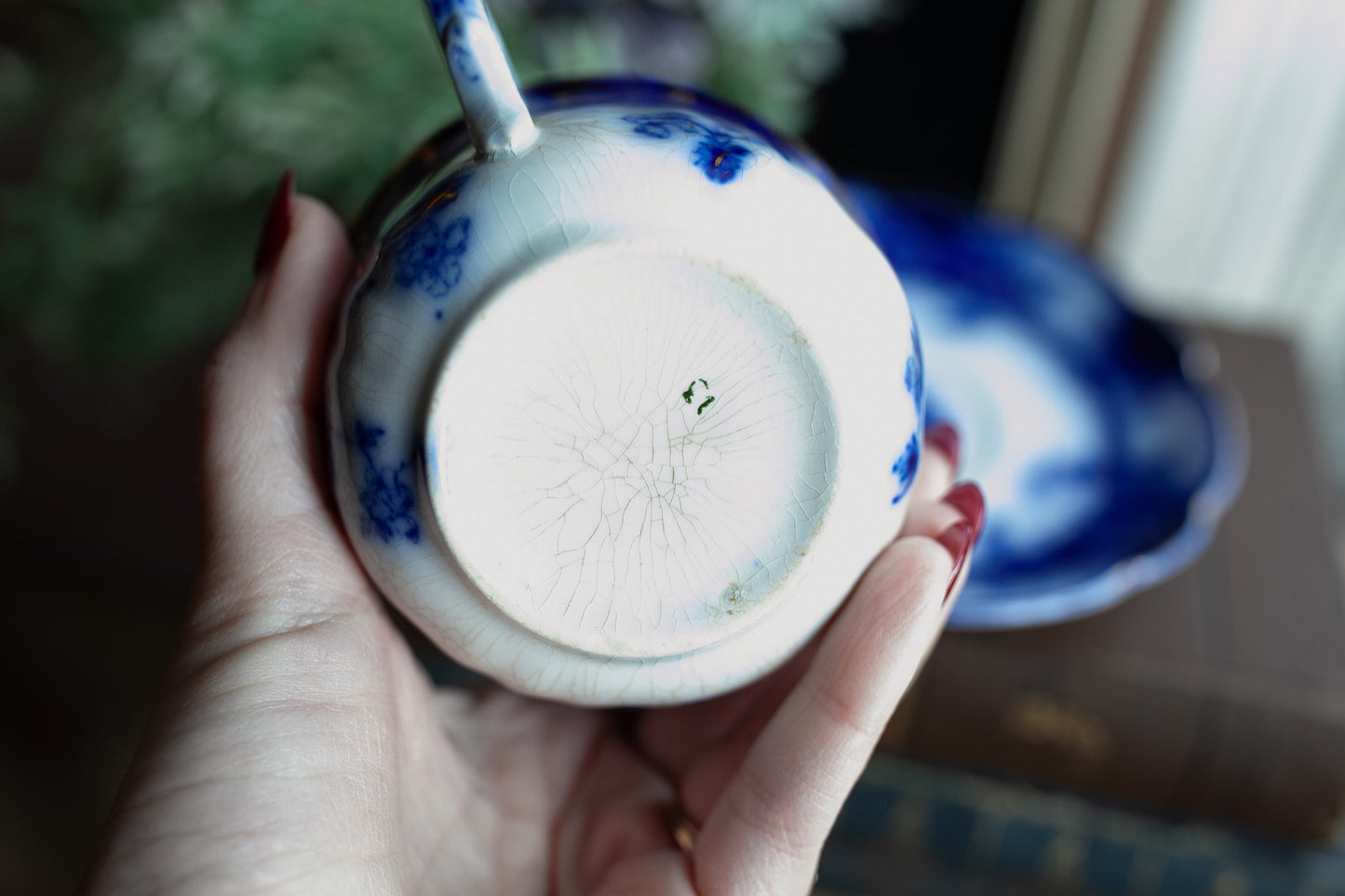 Antique Alfred Meakin Kelvin Saucer and flow blue tea cup set- Vintage cup and saucer