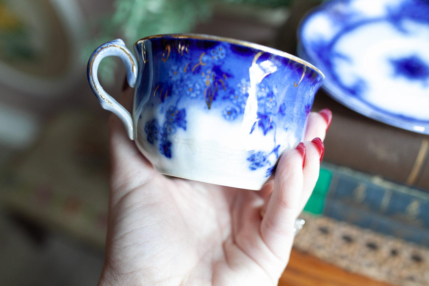 Antique Alfred Meakin Kelvin Saucer and flow blue tea cup set- Vintage cup and saucer