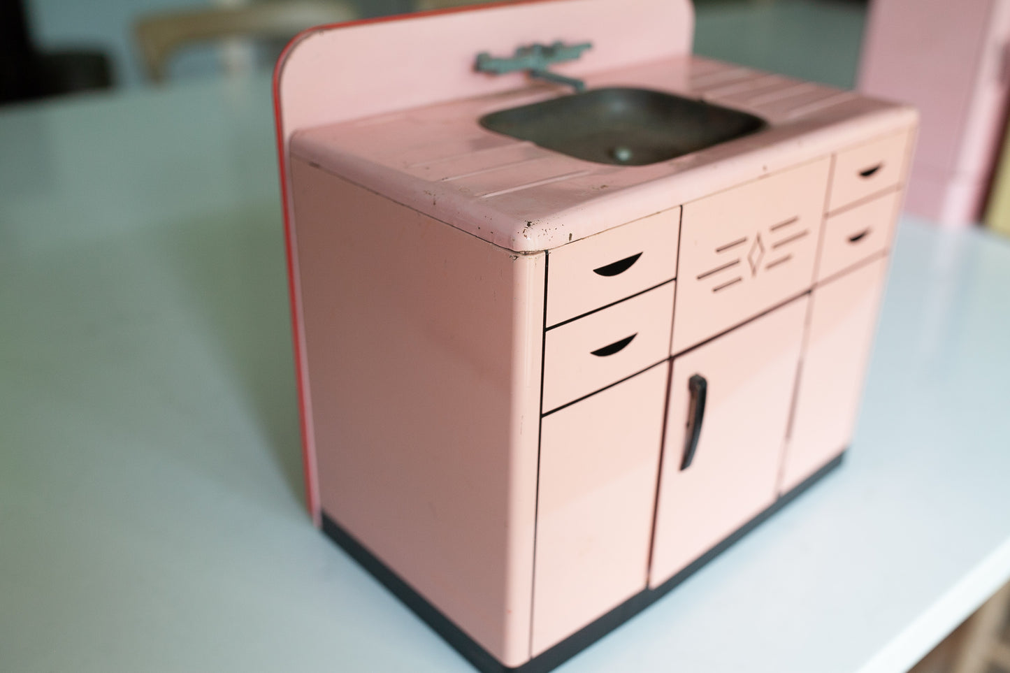 Vintage Pink Sink- Tin Sink- Pink Sink - Pink Kitchen -Wolverine- Toy Sink