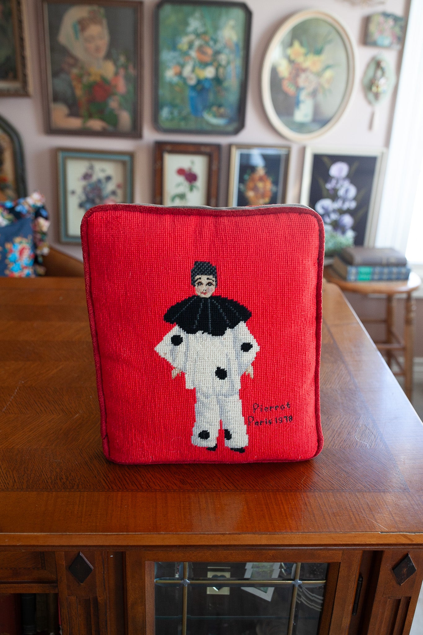 Pierrot Paris Pillow- Needlepoint Pillow- Clown