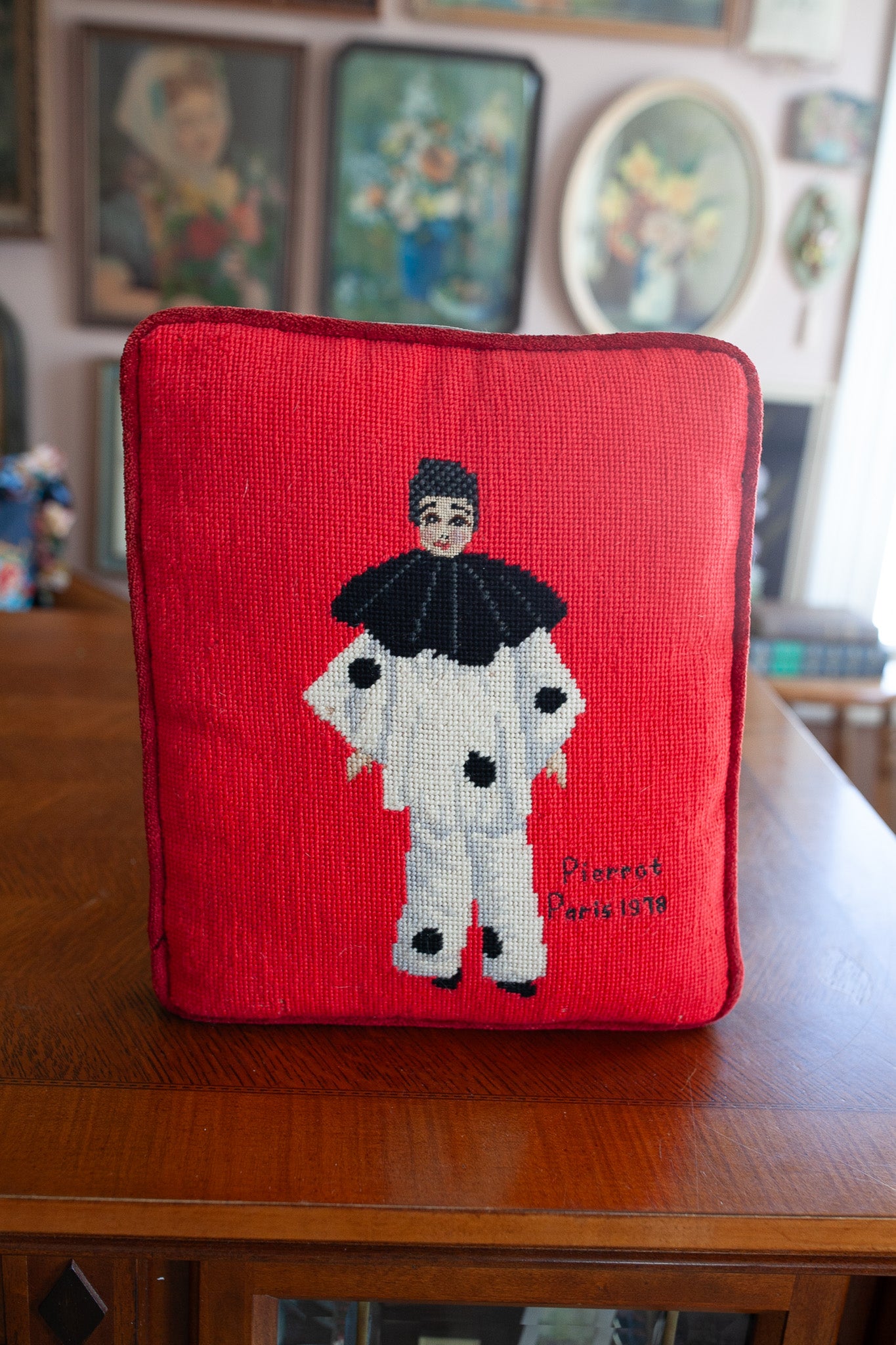 Pierrot Paris Pillow- Needlepoint Pillow- Clown