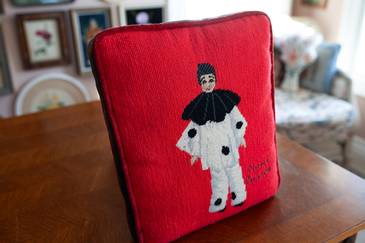 Pierrot Paris Pillow- Needlepoint Pillow- Clown