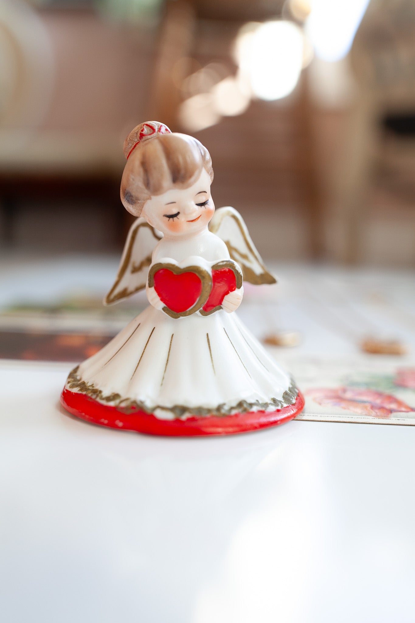 Vintage Lefton February Valentine Angel Figurine 2774 Red Hearts