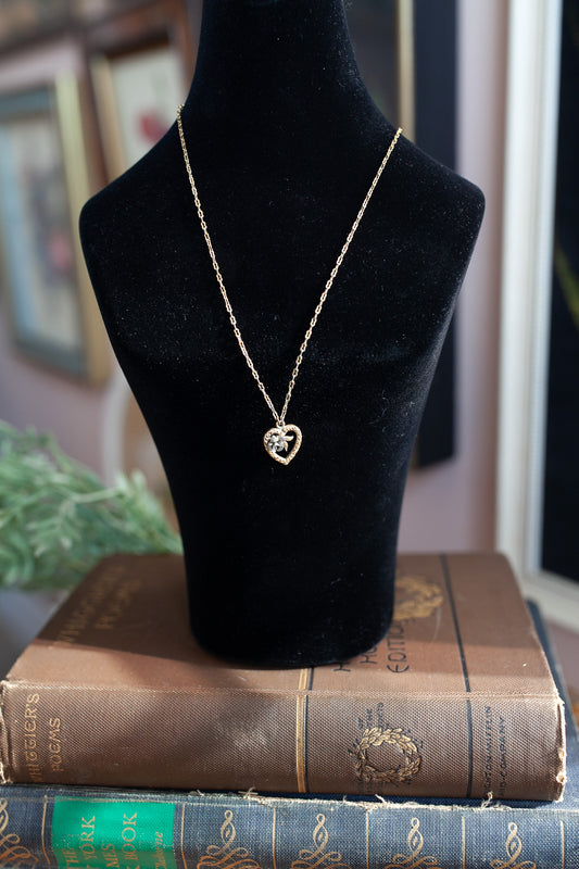 Vintage Jewelry 1928 Brand Heart Necklace with a rose- Heart and Rose