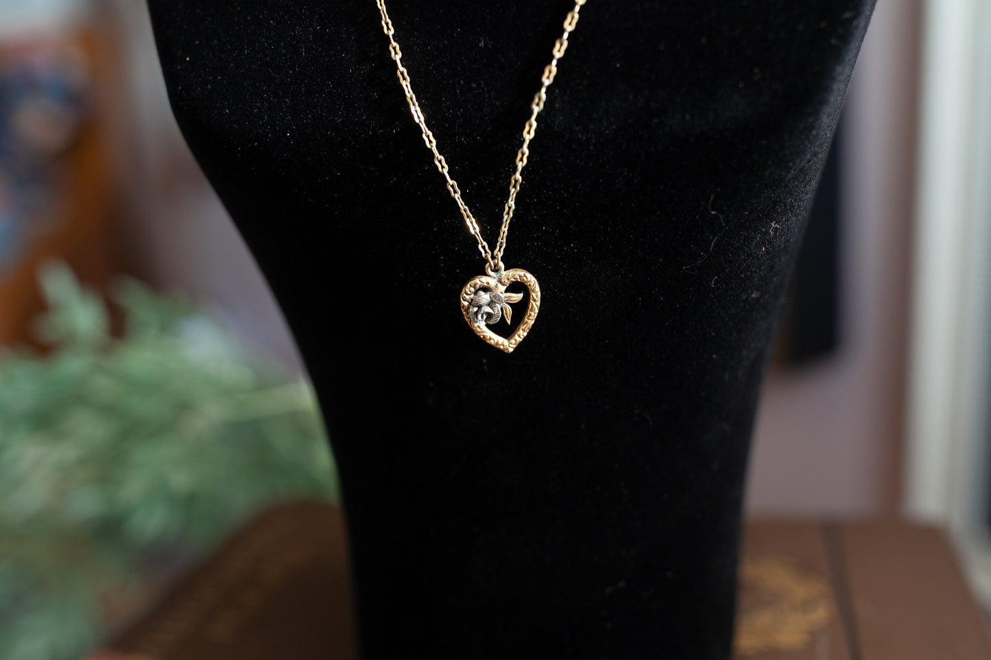 Vintage Jewelry 1928 Brand Heart Necklace with a rose- Heart and Rose